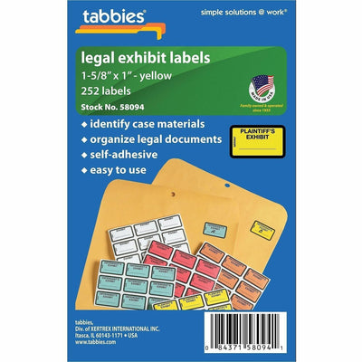 Tabbies Plaintiff's Exhibit Legal File Labels, Yellow, 252 / Pack, TAB58094