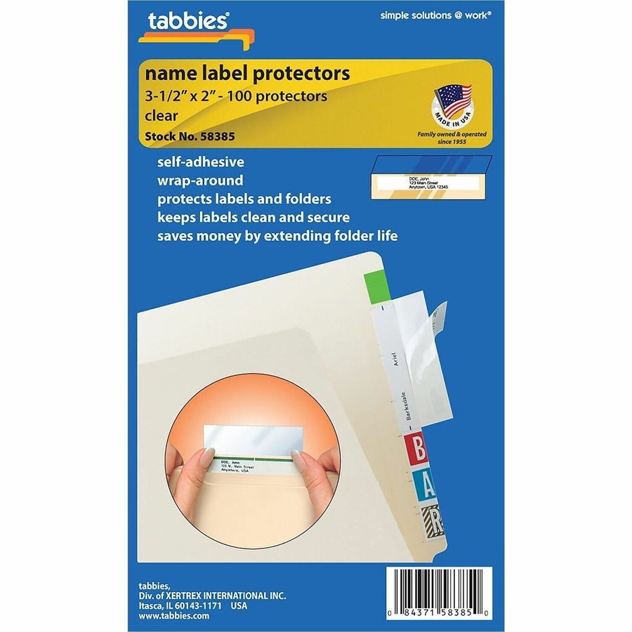 Tabbies Self-adhesive File Folder Label Protectors, 3.5" Width x 2" Length, Clear, 100 / Pack, TAB58385