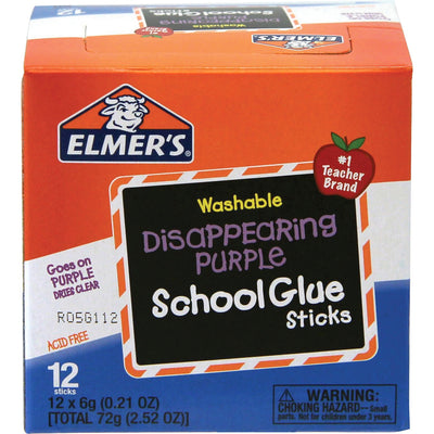 Elmer's Washable Nontoxic Glue Sticks, Purple, 12 / Box, EPIE514