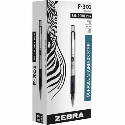 Zebra Pen Zebra STEEL 3 Series F-301 Retractable Ballpoint Pen, 1 Dozen, ZEB27110
