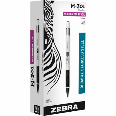 Zebra STEEL 3 Series M-301 Mechanical Pencil, 0.5 mm, 1 Dozen, ZEB54010