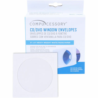 Compucessory CD/DVD White Window Envelopes, 100 / Box, CCS26500
