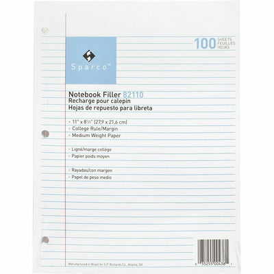Sparco Notebook Filler Paper - Letter, 8 1/2" x 11", 100 / Pack, SPR82110