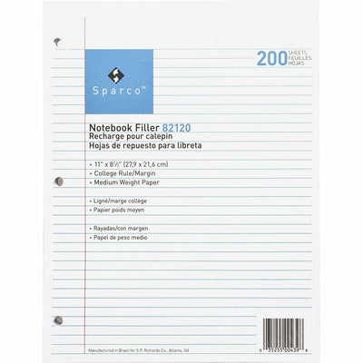 Sparco Notebook Filler Paper - Letter, 8 1/2" x 11", 200 / Pack, SPR82120