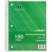Sparco Wirebound College Ruled Notebooks, 1 Each