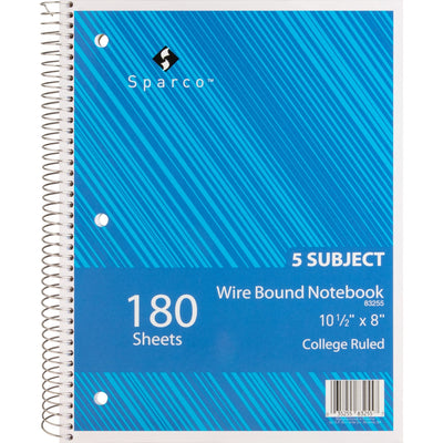 Sparco Wirebound College Ruled Notebooks, 8" x 10 1/2", 5EA/BD 4BD/CT — view 1