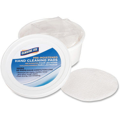 Genuine Joe Pre-moistened Hand Cleaning Pads, White, GJO15050