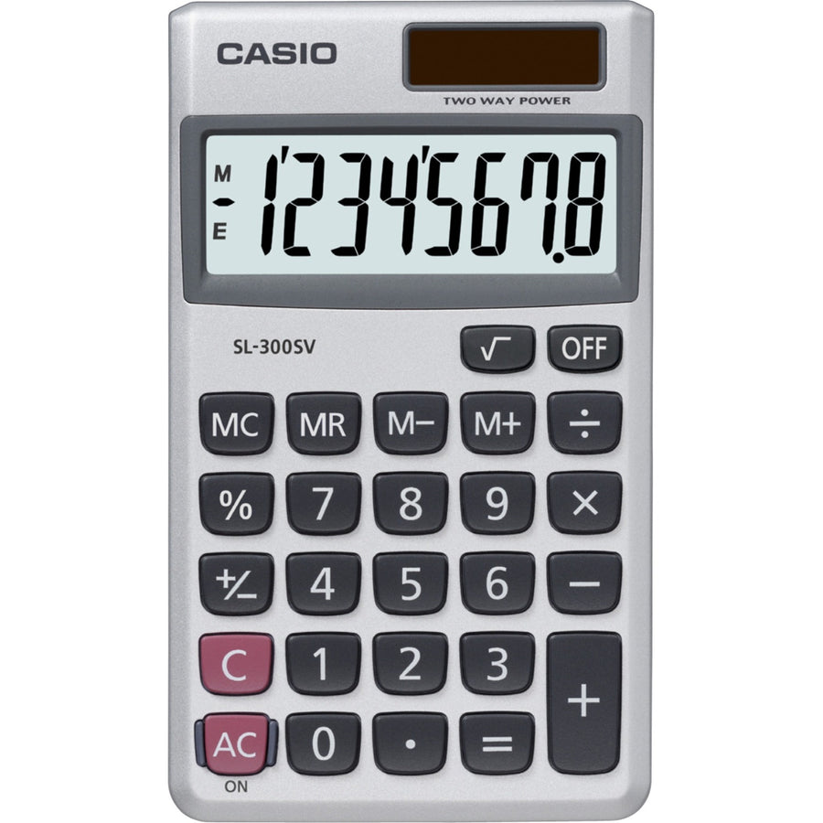 Casio SL300 8-Digit Handheld Calculator, 2.8" x 0.3", Silver, CSOSL-300SV