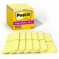 3M Post-it Super Sticky Lined Notes Cabinet Pack, Canary Yellow, 12 / Pack, MMM67512SSCP