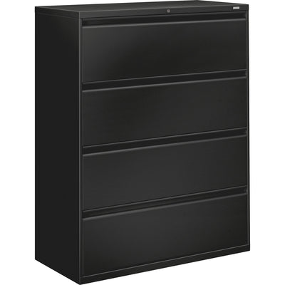 The HON Company HON 800 Series Full-Pull Locking Lateral File - 4-Drawer, Black, HON894LP
