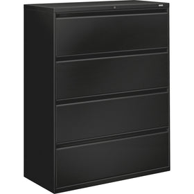 The HON HON 800 Series Full-Pull Locking Lateral File - 4-Drawer, Black, HON894LP