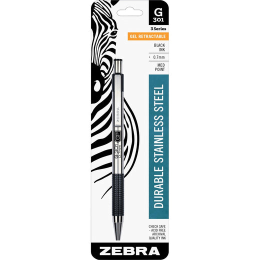 Zebra STEEL 3 Series G-301 Retractable Gel Pen, 1 Each
