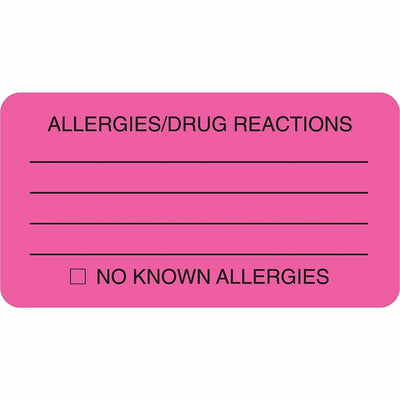 TABBIES ALLERY/DRUG REACTIONS Alert Labels, Pink, 250 / Roll — view 1