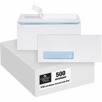 Quality Park No. 10 Window Security Tinted Envelopes with a Self-Seal Closure, White, 500 / Box — view 1