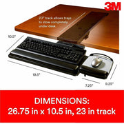 3M Sit/Stand Easy Keyboard Tray Platform Gel Wrists Precise Mouse Pad, 1 Each