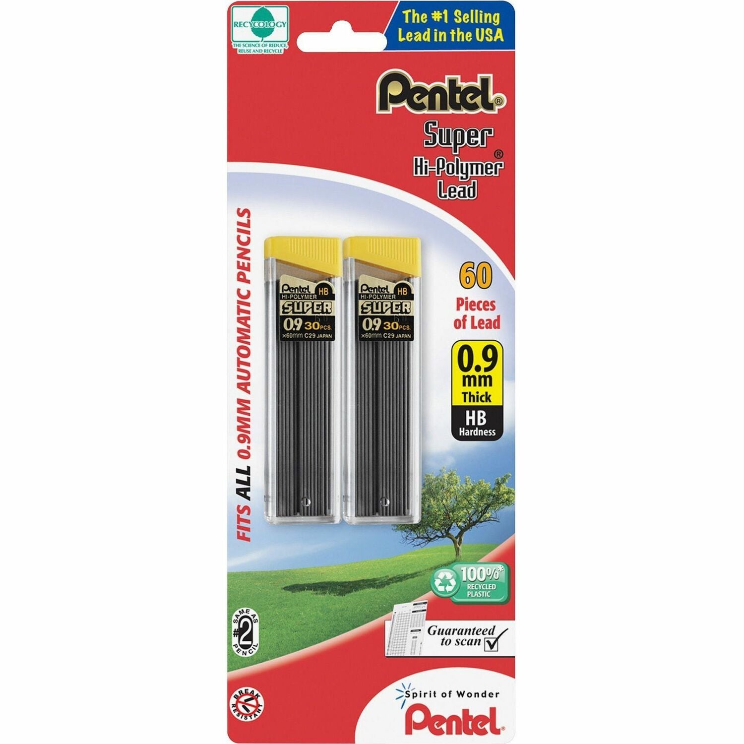 Pentel Super Hi-Polymer 0.9mm Lead Refill, 1 Pack
