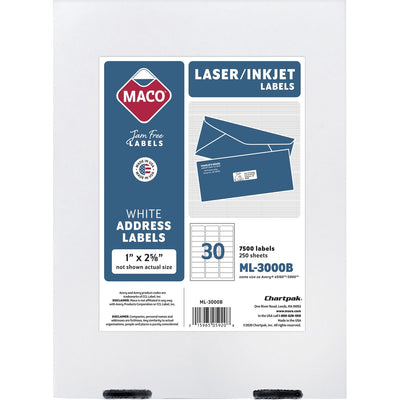 Chartpak Maco Multipurpose Self-Adhesive Mailing Labels, White, 7500 / Box — view 1