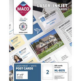 Chartpak Maco 2-Up Laser/Inkjet Post Cards, White, 6" x 4", 100 / Box, MACML-8575