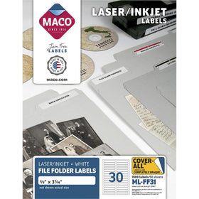 Chartpak Maco Assorted Laser/Inkjet File Folder Labels, White, 1500 / Box, MACMLFF31