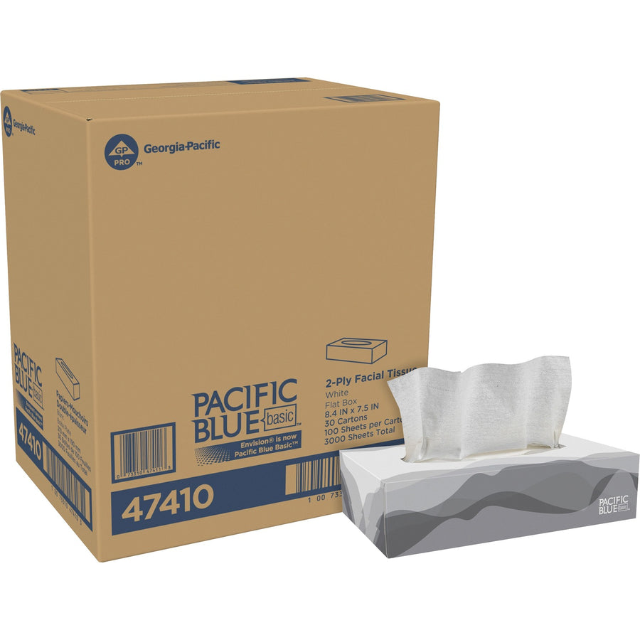 Envision Flat Box Facial Tissue, White, 30 / Carton, GPC47410