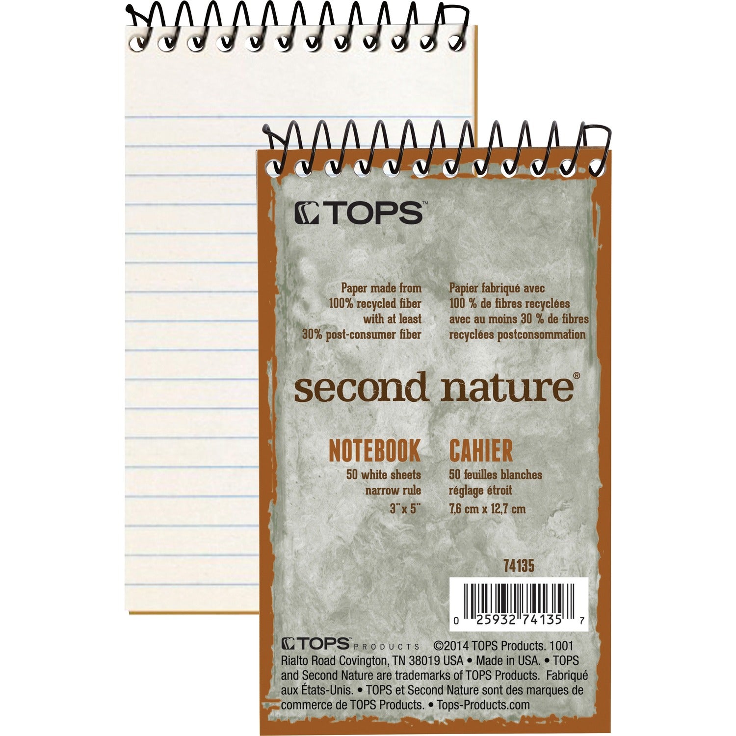 TOPS Second Nature Narrow Ruled Notebooks, 1 Each