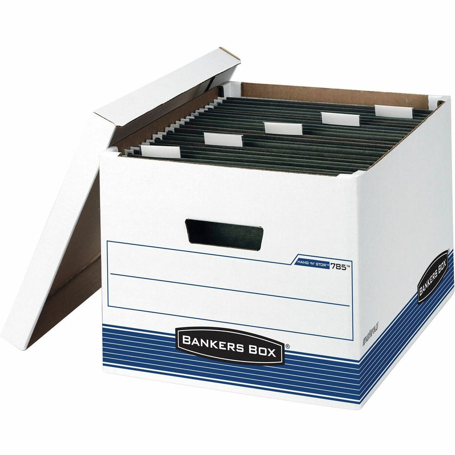 Fellowes Bankers Box Hang'N'Stor File Storage Box, Blue, 4 / Carton — view 1