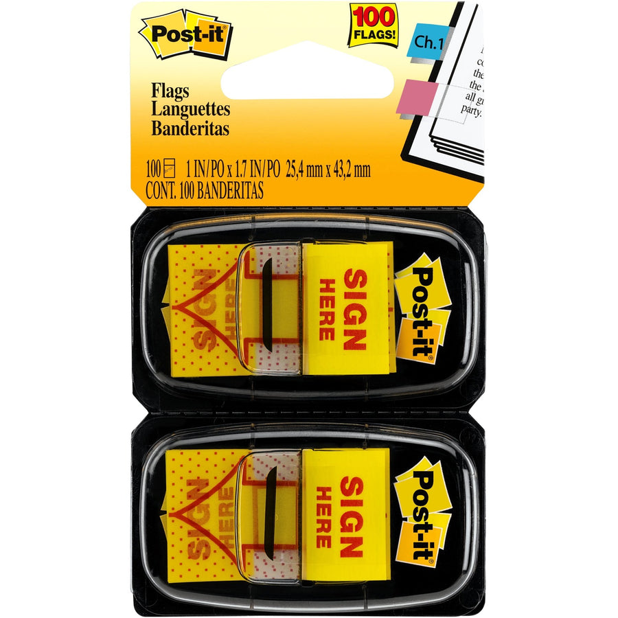 Post-it® Message Flags, Yellow, Self-adhesive, 1 / Pack, MMM680-SH2