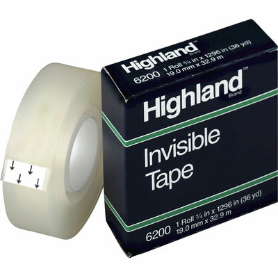 3M Highland Matte-finish Invisible Tape, Clear, 1 Roll, MMM6200341296