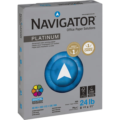 The Navigator Company Navigator Platinum Office Multipurpose Paper - Bright White, 8 1/2" x 11", 5 / Carton, SNANPL11245R