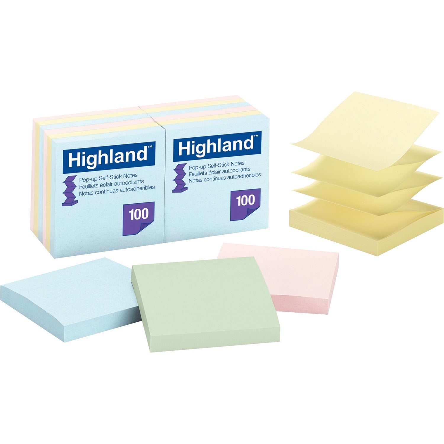 Highland Self-sticking Pastel Pop-up Notepads, 1 Pack