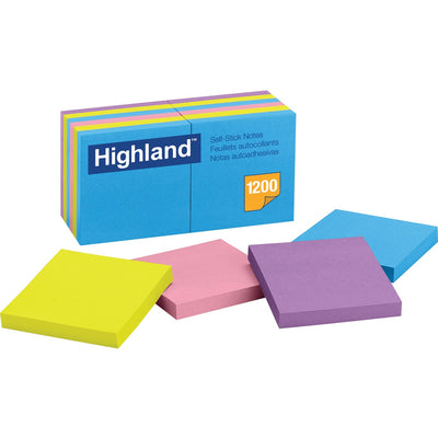 3M Highland Self-Sticking Notepads - Bright Colors, Bright Assorted, 1 Pack, MMM6549-B