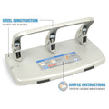 Carl Heavy-duty 3-Hole Punch with Tray, Silver, CUI63040