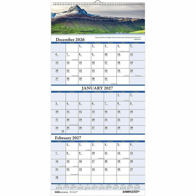 House of Doolittle Scenic 3-month Wall Calendar, White, 12 1/4", HOD3638