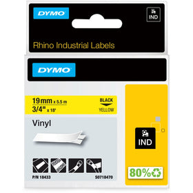 Newell Dymo Colored Industrial Rhino Vinyl Labels, Yellow, DYM18433