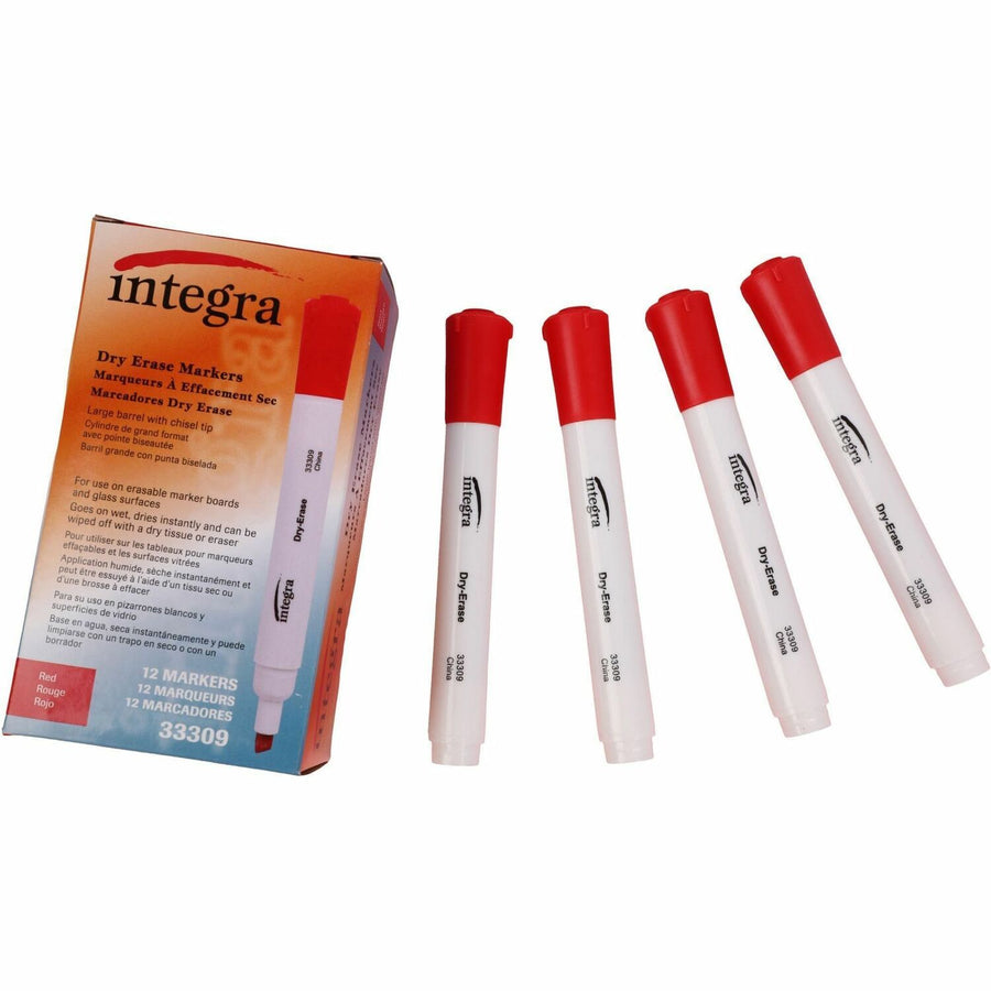 Integra Chisel Point Dry-erase Markers, Red, Low-odor Ink, 1 Dozen, ITA33309