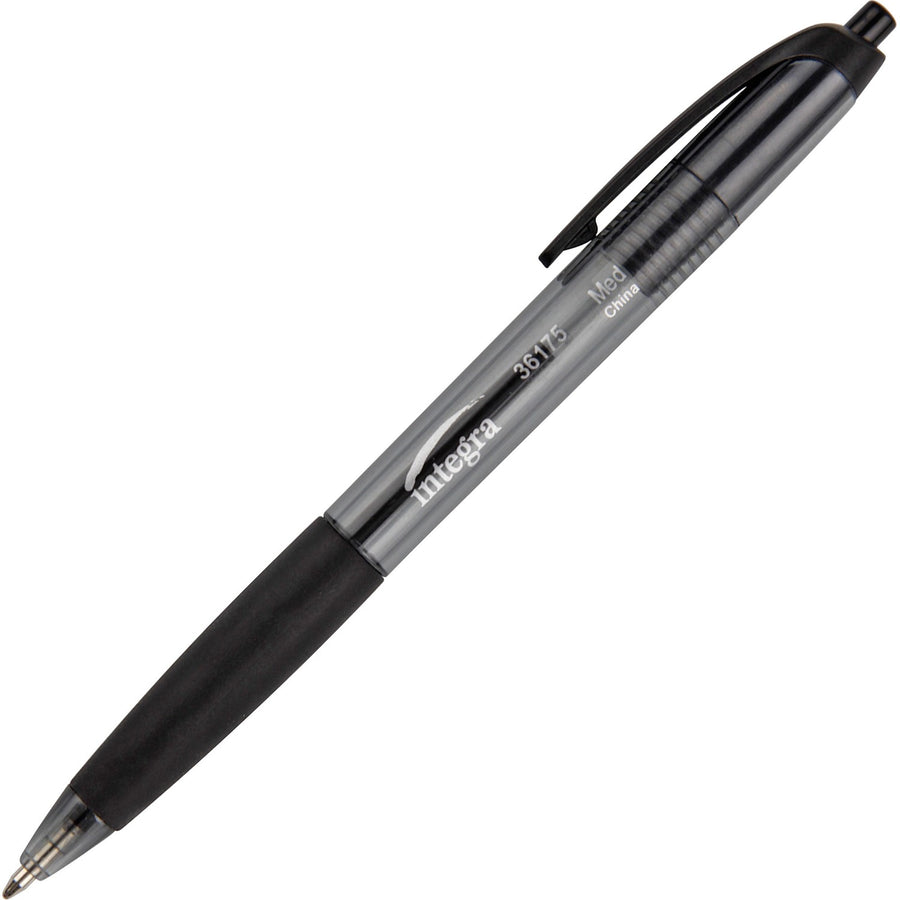 Integra Rubber Grip Retractable Pens, Black, Water Resistant, 1 Dozen, ITA36175