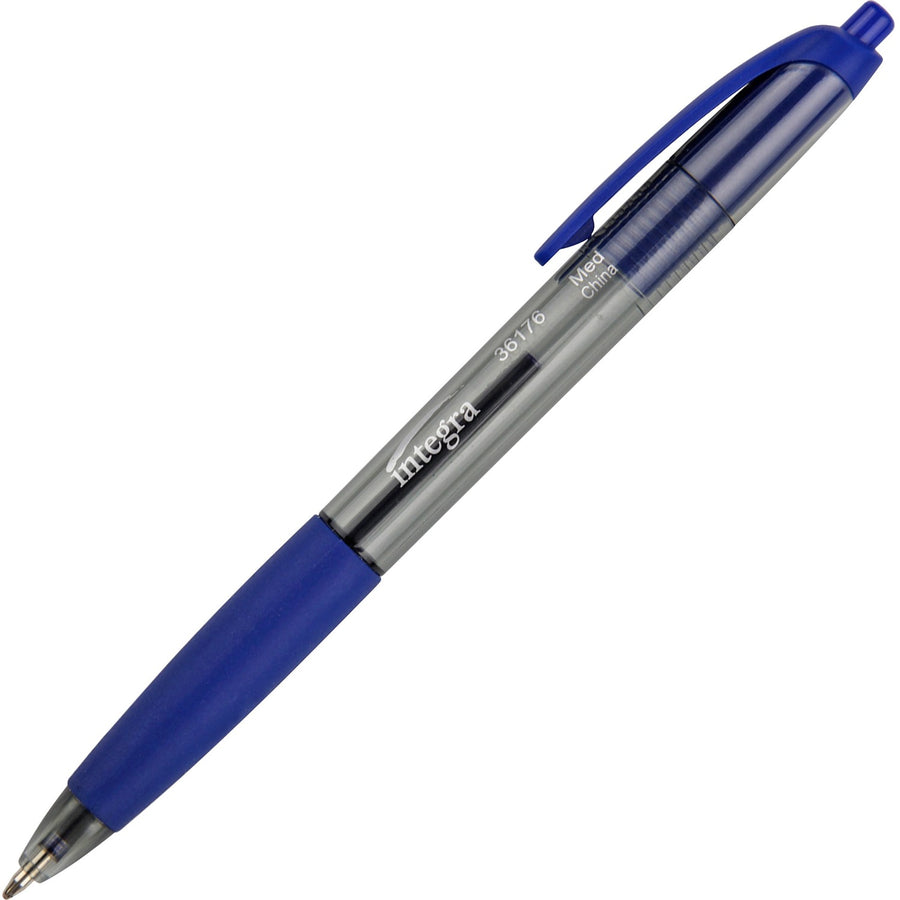 Integra Rubber Grip Retractable Pens, Blue, Water Resistant, 1 Dozen, ITA36176