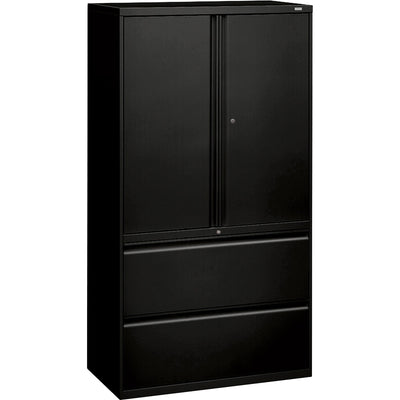 The HON HON 800 Series Wide Lateral File with Storage Cabinet - 2-Drawer, Black, HON885LSP
