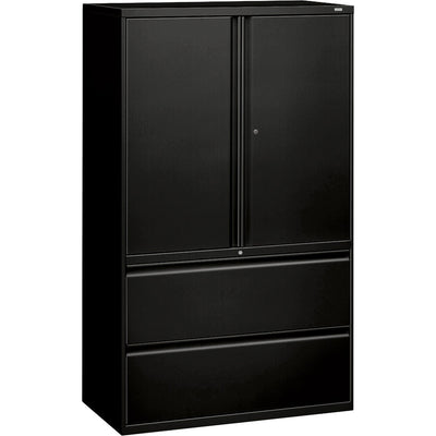 The HON HON 800 Series Wide Lateral File with Storage Cabinet - 2-Drawer, Black, HON895LSP