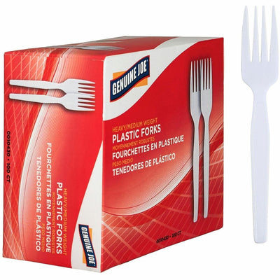 Genuine Joe Heavyweight White Plastic Forks, 1 Box, GJO0010430