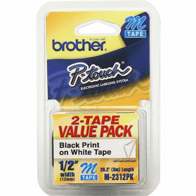 Brother P-touch P-touch Nonlaminated M Tape Value Pack, White, 2 / Pack, BRTM2312PK