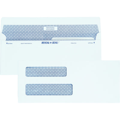 Quality Park No. 8 5/8 Double-Window Security Envelopes with Reveal-N-Seal Self-Seal Closure, White, 500 / Box, QUA67539