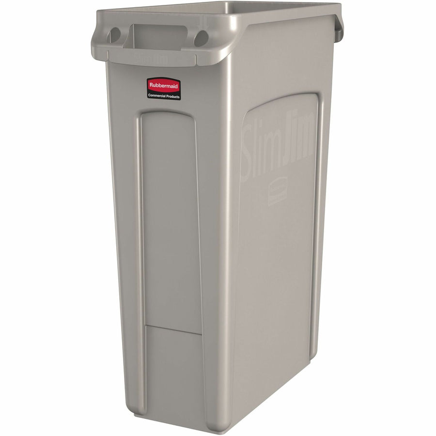 Rubbermaid Commercial Slim Jim 23-Gallon Vented Waste Container, 11" x 30", Beige, Handle, RCP354060BG