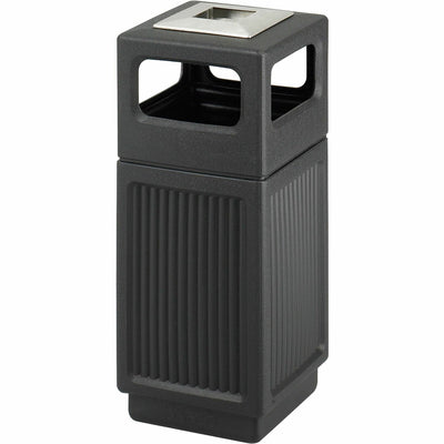 Safco Recessed Panels Waste Receptacle, Black, 15 gal, SAF9474BL