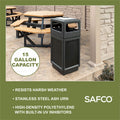 Safco Recessed Panels Waste Receptacle, Black, 15 gal, SAF9474BL