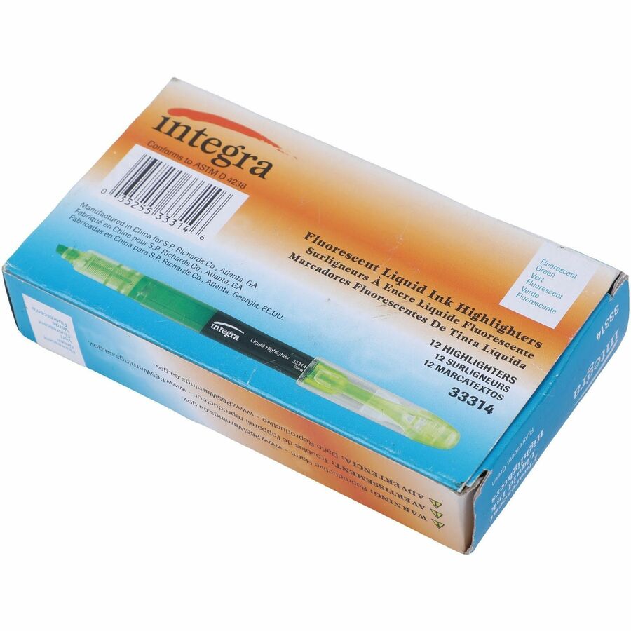 Integra Liquid Highlighters, Green, Visible Ink Supply, 1 Dozen, ITA33314