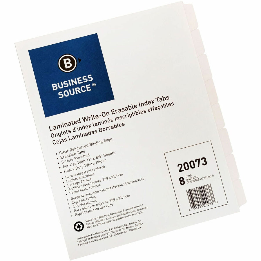 Business Source 3-Ring 8-Tab Indexes, White, 1 Set — view 1