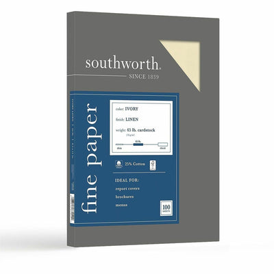 Neenah Paper Southworth 25% Cotton Business Cover Stock, Ivory, 8 1/2" x 11", 1 Box, SOUZ560CK