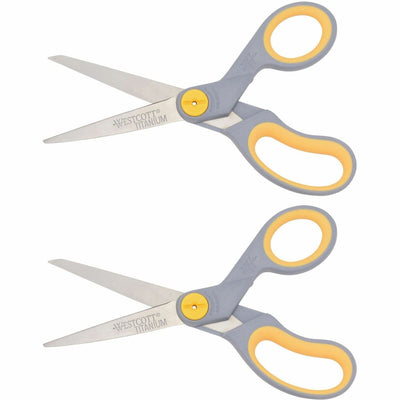 Acme United Westcott 8" Straight Soft Handle Titanium-Bonded Glide Scissors, Gray/Yellow, 2 / Pack — view 1