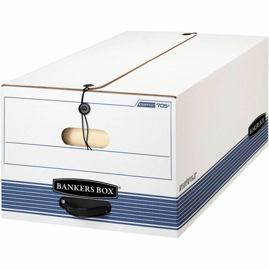 Bankers Box Stor/File String & Button Legal Storage Box, 15.3" x 10.8", Blue, Reinforced Handle, 4 / Carton, FEL0070503